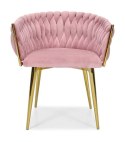 Krzesło Welurowe Różowe GLAMOUR - Złote Nogi Pleciony Nowoczesny
