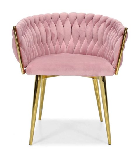 Krzesło Welurowe Różowe GLAMOUR - Złote Nogi Pleciony Nowoczesny