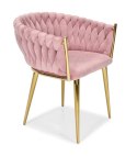Krzesło Welurowe Różowe GLAMOUR - Złote Nogi Pleciony Nowoczesny