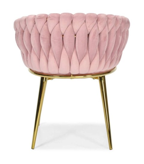 Krzesło Welurowe Różowe GLAMOUR - Złote Nogi Pleciony Nowoczesny