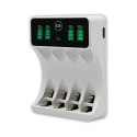 Ładowarka do akumulatorków Ni-MH typu R03 AAA R6 AA | LCD | kabelUSB-C | Biała