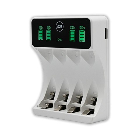 Ładowarka do akumulatorków Ni-MH typu R03 AAA R6 AA | LCD | kabelUSB-C | Biała