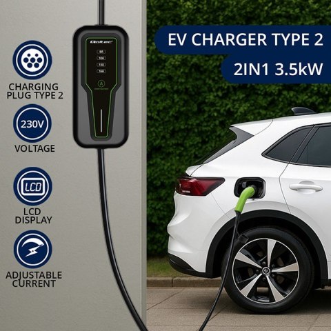 Mobilna ładowarka do samochodu elektrycznego EV z regulacją 2w1 Typ2 | 3.5kW | 230V | LCD | Przenośna |4m