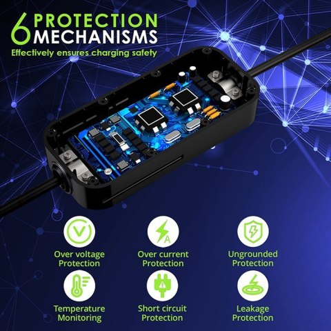 Mobilna ładowarka do samochodu elektrycznego EV z regulacją 2w1 Typ2 | 3.5kW | 230V | LCD | Przenośna |4m