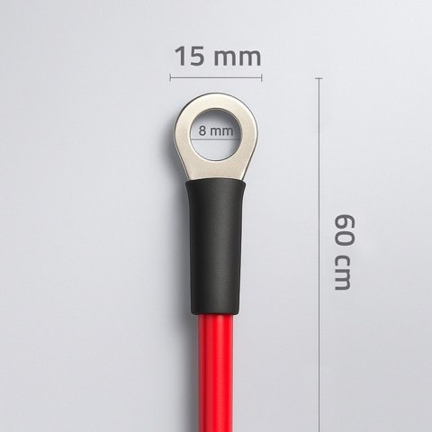 Przewód akumulatorowy z końcówkami konektorowymi M8 | Kabel z oczkiem 8mm | 60cm | Czerwony