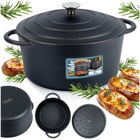 Garnek z pokrywką żeliwny indukcja gaz ciężki CAST LINE 26 cm 5L VILDE 199075