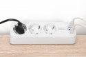 Listwa zasilająca biurkowa, 3 gniazda Schuko, 2x USB-A (2x 12W), 1x USB-C (30W) z zaciskiem na blat, kabel 1,5m, biała