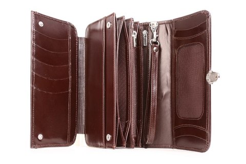 Portfel skórzany damski z rączką PPD1 BROWN