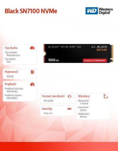 Dysk SSD Black 500GB SN7100 NVMe 2280 M2