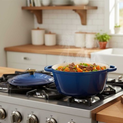 EMALIOWANY GARNEK ŻELIWNY 24cm 4L HAGE NIEBIESKI