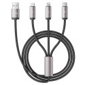 Kabel przewód 3w1 USB-A - Lightning / USB-C / micro USB 1m - szary