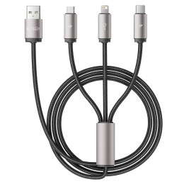 Kabel przewód 3w1 USB-A - Lightning / USB-C / micro USB 1m - szary