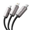 Kabel przewód 3w1 USB-A - Lightning / USB-C / micro USB 1m - szary