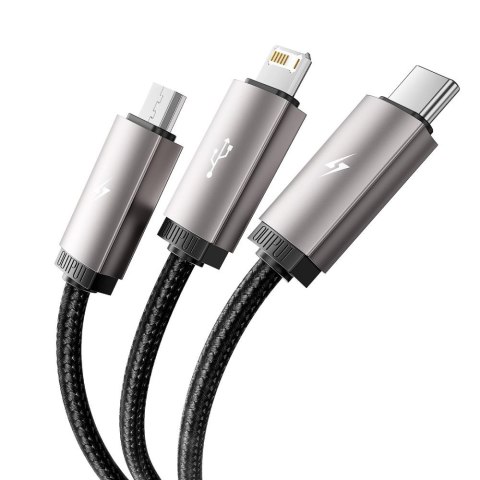 Kabel przewód 3w1 USB-A - Lightning / USB-C / micro USB 1m - szary