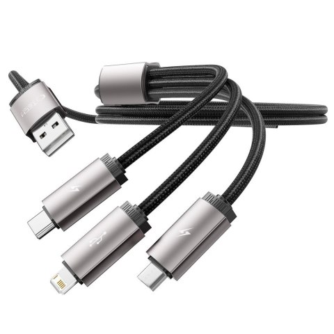 Kabel przewód 3w1 USB-A - Lightning / USB-C / micro USB 1m - szary