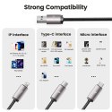 Kabel przewód 3w1 USB-A - Lightning / USB-C / micro USB 1m - szary