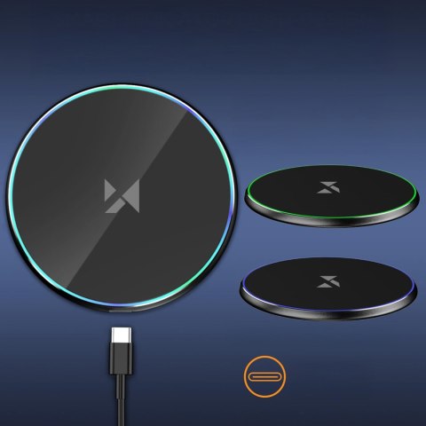 Ładowarka indukcyjna bezprzewodowa Qi z kablem USB-C 15W - czarny