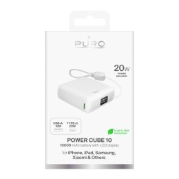 Powerbank 10000mAh USB-A USB-C z wyświetlaczem wbudowanym kablem USB-C 20W - biały