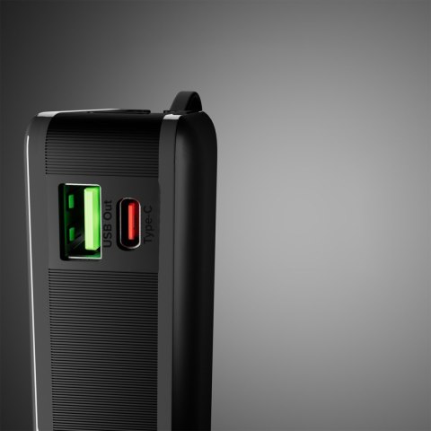 Powerbank 20000mAh USB-A USB-C z wyświetlaczem wbudowanym kablem USB-C 20W - czarny