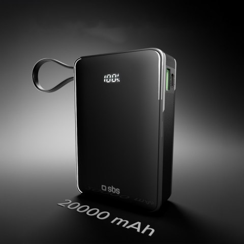Powerbank 20000mAh USB-A USB-C z wyświetlaczem wbudowanym kablem USB-C 20W - czarny