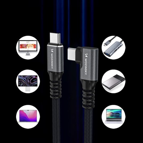 Kabel przewód kątowy USB-C Thunderbolt 4 240W 1.5m 4K - czarny