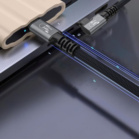 Kabel przewód kątowy USB-C Thunderbolt 4 240W 1.5m 4K - czarny