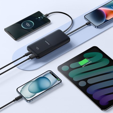 Powerbank 10000mAh 22.5W z wyświetlaczem kablami USB-C iPhone Lightning Lipow - czarny