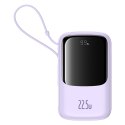 Powerbank 10000mAh 22.5W z wyświetlaczem wbudowanym kablem USB-C Qpow Pro+- fioletowy