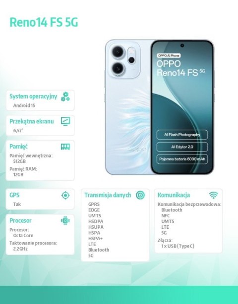 Smartfon Reno14 FS 5G 12/ 512GB CPH2743 niebieski