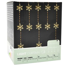 LAMPKI CHOINKOWE KURTYNA ŚWIETLNA 120x120 CM 232LED CIEPŁY BIAŁY PŁATKI ŚNIEGU