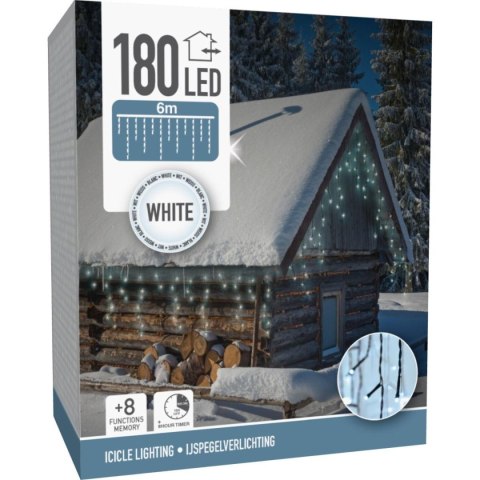 LAMPKI CHOINKOWE KURTYNA ŚWIETLNA ZEW 180 LED STEROWNIK TIMER ZIMNY BIAŁY KABEL ZIELONY