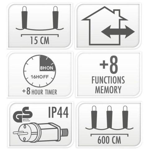 LAMPKI CHOINKOWE KURTYNA ŚWIETLNA ZEW 180 LED STEROWNIK TIMER ZIMNY BIAŁY KABEL ZIELONY