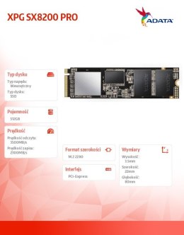 Dysk SSD XPG SX8200 PRO 512GB PCIe 3.5/2.3 GB/s M.2