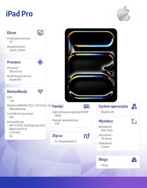 IPad Pro 11-calowy Wi-Fi + Cellular 1 TB ze standardowym szkłem - Srebrny