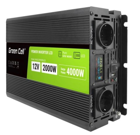 Przetwornica LCD 12V 2000W/4000W Czysty sinus z wywietlaczem
