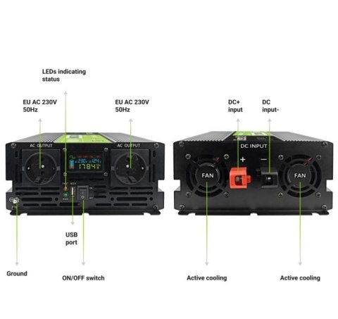 Przetwornica LCD 12V 2000W/4000W Czysty sinus z wywietlaczem