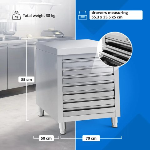 Szafka gastronomiczna na ciasto do pizzy stalowa 7 szuflad 50 x 70 cm