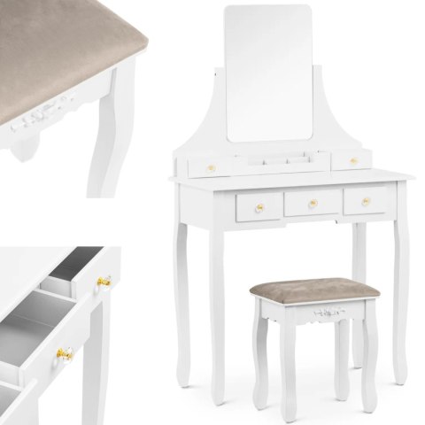 Toaletka kosmetyczna z lustrem taboretem organizerem 5 szuflad - biała