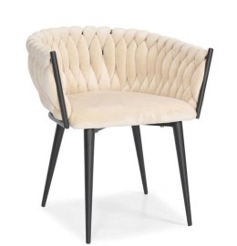 Krzesło Welurowe Beżowe GLAMOUR - Czarne Nogi Pleciony Nowoczesny