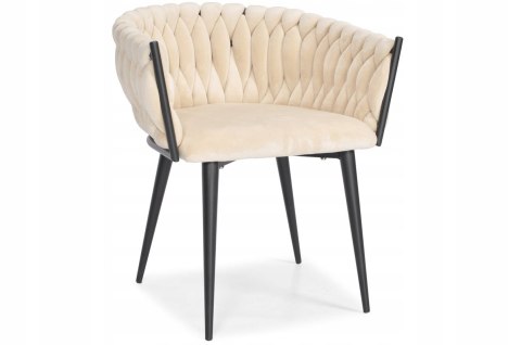 Krzesło Welurowe Beżowe GLAMOUR - Czarne Nogi Pleciony Nowoczesny