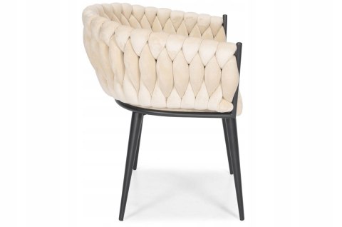 Krzesło Welurowe Beżowe GLAMOUR - Czarne Nogi Pleciony Nowoczesny