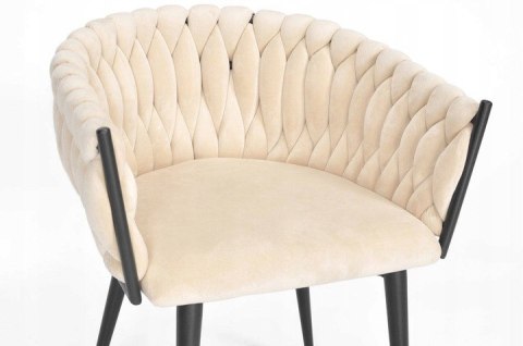 Krzesło Welurowe Beżowe GLAMOUR - Czarne Nogi Pleciony Nowoczesny
