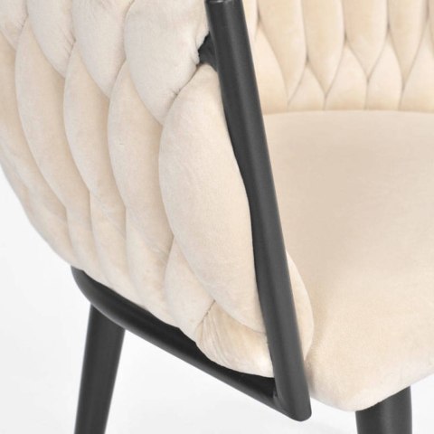 Krzesło Welurowe Beżowe GLAMOUR - Czarne Nogi Pleciony Nowoczesny