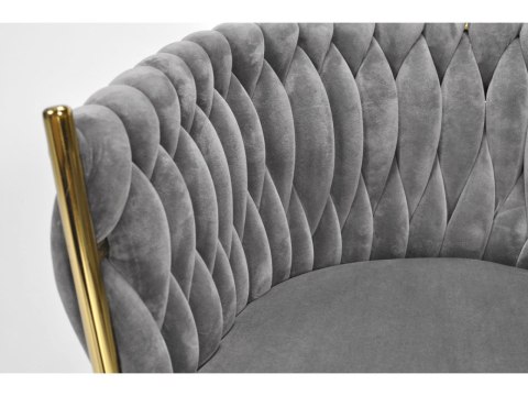 Krzesło Welurowe Szare GLAMOUR - Złote Nogi Pleciony Nowoczesny