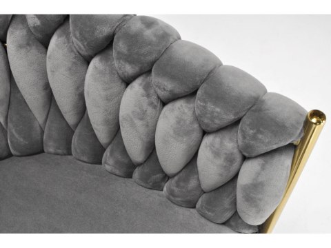 Krzesło Welurowe Szare GLAMOUR - Złote Nogi Pleciony Nowoczesny