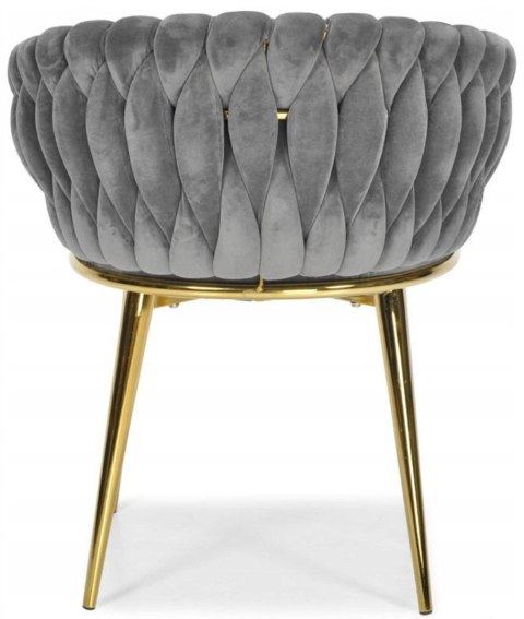 Krzesło Welurowe Szare GLAMOUR - Złote Nogi Pleciony Nowoczesny