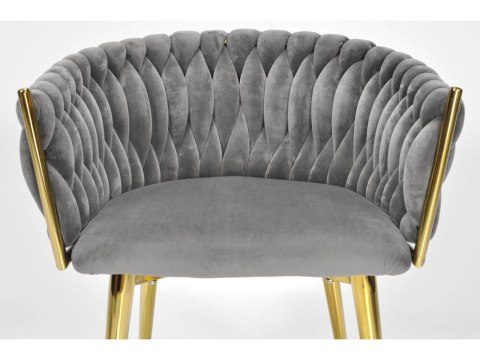 Krzesło Welurowe Szare GLAMOUR - Złote Nogi Pleciony Nowoczesny