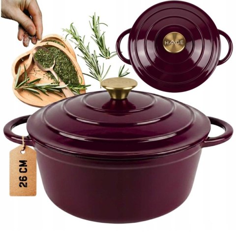EMALIOWANY GARNEK ŻELIWNY 24cm 4L HAGE EGGPLANT