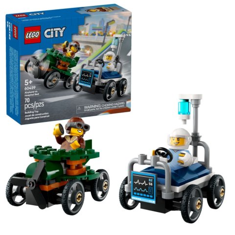 LEGO 60459 CITY - Zestaw wyścigówek: samolot kontra łóżko szpitalne