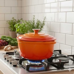 EMALIOWANY GARNEK ŻELIWNY 26cm 5L HAGE ORANGE